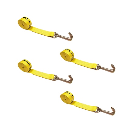Tie 4 Safe 2" x 10' Lasso Strap w/ Mini J Hook for Towing Wrecker Trailer Tie Down Yellow, 4PK TWS65-5210-J-Y-4